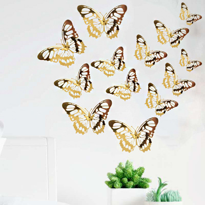 3D Hollow Three-Dimensional Butterfly Wall Sticker Home Simulation Double-Sided Decorative Butterfly Party Scene Layout Cake Decoration