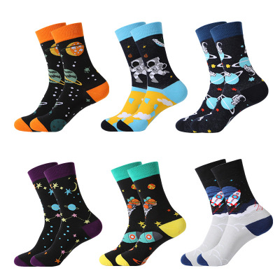 Universe Spaceman Men's Mid-Calf Trendy Socks Cross-Border Fashion Brand Pure Cotton Socks Children European and American Personalized Trendy Stockings Wholesale