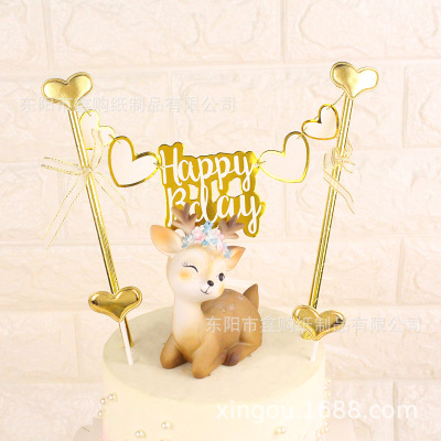 Baking Cake Topper Plug-in Golden Love Birthday Cake Decorative Planting Flags Hanging Flag Plug-in Card