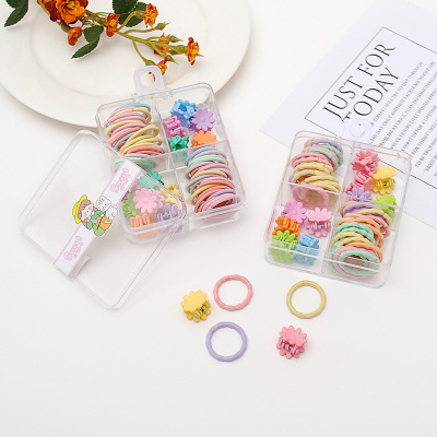 Children's Hair Band Rubber Band Small Jaw Clip Set Color High Elastic Thumb Hair Rope Small Hair Clip Little Girl Princess Hair Accessories