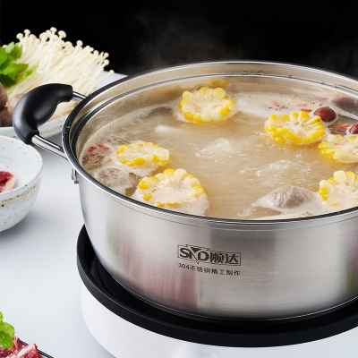 Shunda 304 Stainless Steel Hot Pot Clear Soup Pot Thermal Pot Shabu-Shabu Household Induction Cooker Applicable to Gas Stove Pot Thickened