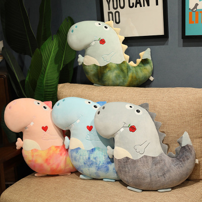 Foreign Trade Factory Direct Sales Egg Shell Dinosaur Pillow Doll Plush Toy Little Dinosaur Doll Sleeping on Girls' Bed