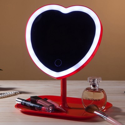 Mirror Beauty Dressing Mirror USB Rechargeable Mirror Love Heart-Shaped Makeup Mirror Led with Light Fill Light Mirror