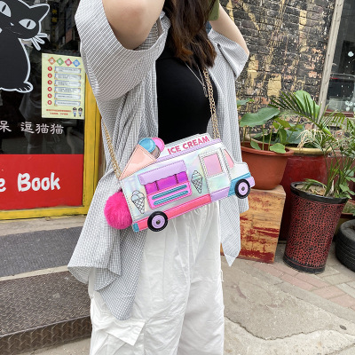 Foreign Trade New European and American Fashion Creative Ice Cream Car Messenger Bag Funny Personality Colorful Laser Women's Bag