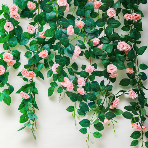 Artificial Flower Rattan Decoration Air Conditioning Pipe Covering Winding Wall Ceiling Leaf Green Plant Rose Rose Artificial Flower Vine