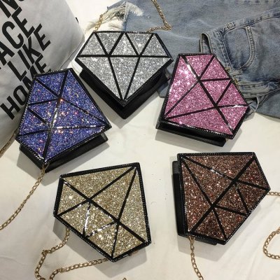 Factory Wholesale Foreign Trade New Laser Sequined Diamond Women's Bag Reflective Personality Fashion Chain Pu Shoulder Messenger Bag