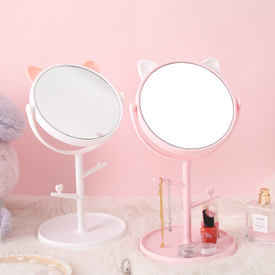 HD Rotatable Mirror Makeup Mirror Portable Desktop Cute Cat Ears Princess Mirror