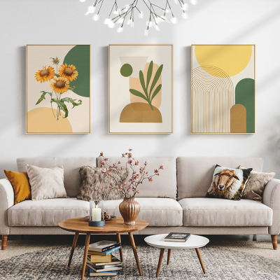 Nordic Log Style Living Room Decorative Painting Yellow Sunflower Hanging Painting Fresh Plant Japanese Style Dining Room/Living Room Wall Painting