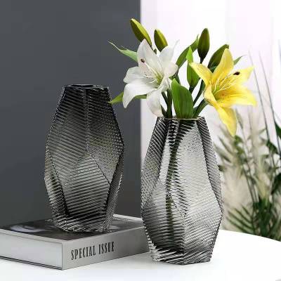 Nordic Creative Geometric Stripes Glass Vase Decoration Light Luxury Modern Minimalist Flower Arrangement in Living Room and Dining Table Water Plant