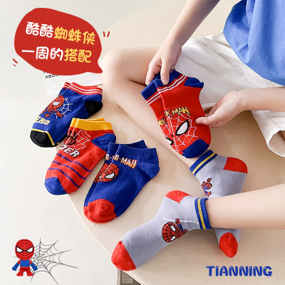 Boys' Socks Cartoon Spider-Man MARVEL Children's Cotton Socks Spring and Autumn Girls' Baby Sports Short Summer Socks