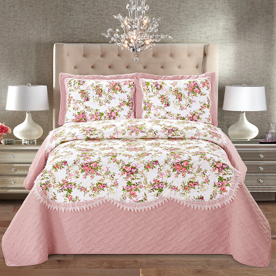 Floral Bedspread Brushed Printed Quilted Three-Piece Tatami Quilted Bed Sheet American Quiltedtextiles Summer Air Conditioning Duvet