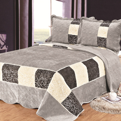 Factory Wholesale Bedding Simple Style Cotton Padded Thickened Bedspread Autumn and Winter Warm Short Plush Quilted Three-Piece