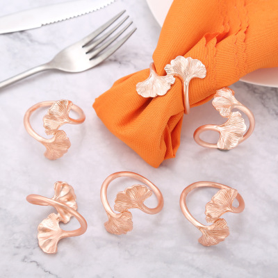 Cross-Border New Metal Leaf Napkin Ring Vintage Ginkgo Leaf Napkin Ring Napkin Ring Napkin Ring Wholesale