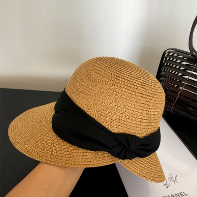 Hepburn Style Big Brim Straw Hat Women's Summer Beach Vacation Seaside Korean Style Ins Fresh Sun Protection Sun Hat