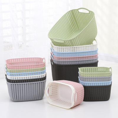 W15-2220 Multi-Functional Fashion Storage Basket Home Dirty Clothes Portable Hollow Solid Color Storage Box Factory Direct Sales