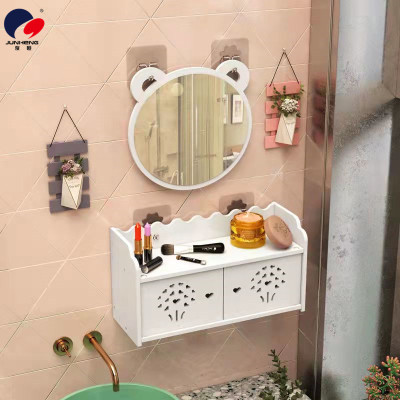 Simple Bathroom Bathroom Explosion-Proof Mirror Washstand Dressing Mirror with Shelf Punch-Free Wall-Mounted Self-Adhesive Wall Hanging