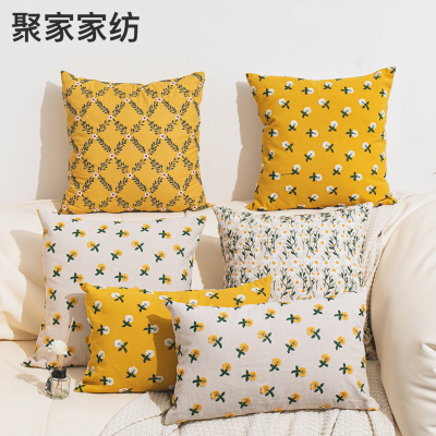2022 Spring New Cotton and Linen Plant Flower Small Daisy Embroidery Sofa Cushion Cover Home Decoration Pillow Cover