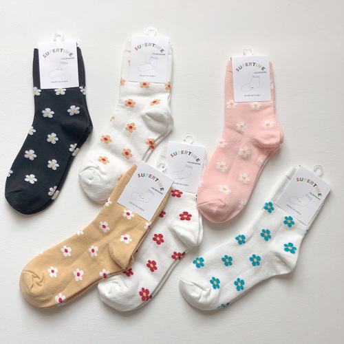 autumn and winter socks women‘s elegant flower socks women‘s mid-calf socks japanese cute trendy small flower stockings wholesale customization