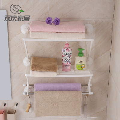 Shuangqing Wall-Mounted Strong Suction Kitchen and Bathroom Two-Layer Double Rod Bath Rack Stainless Steel Towel Rack