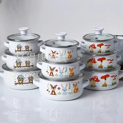 12-16cm Enamel Enamel 3-Piece Soup Pot Cooking Noodle Pot Dual-Sided Stockpot