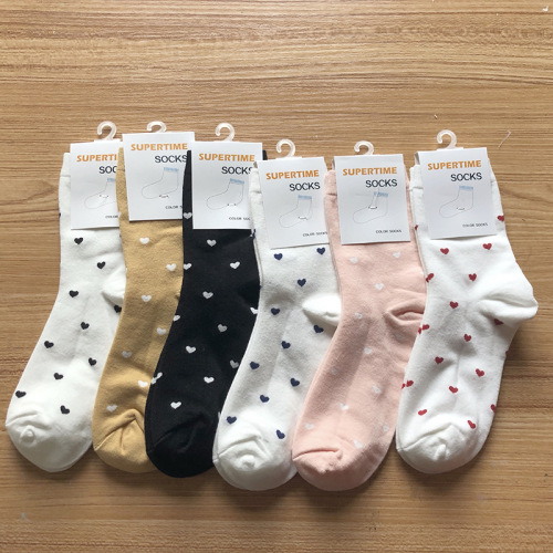 Women‘s Long Fashion Women‘s Cotton Mid-Length Socks Japanese Korean Style Preppy Style Small Love Cotton Socks