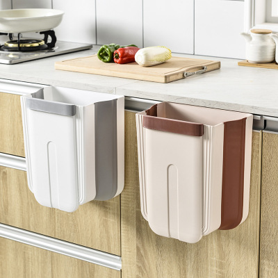 W15- 2355 Kitchen Folding Trash Can Plastic Portable Wastebasket Garbage Box Car Travel Wall Hanging Stool Finishing