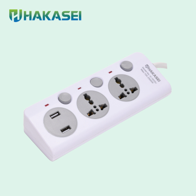 2M British 13A 3PIN fused plug 2way+2USB individual switches socket extension electric socket power strip 