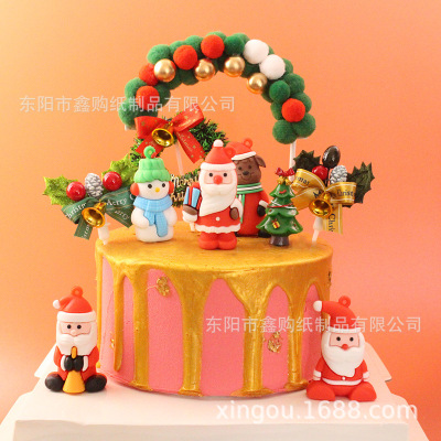 Christmas Stereo Cake Ornaments Santa Claus Snowman Elk Cake Decoration Card Cake Doll Ornaments