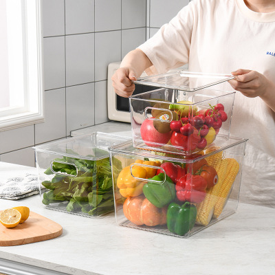 W15-A31-33 Kitchen Refrigerator with Lid Storage Box Transparent PET Plastic Refrigerated Ice Fruit Vegetable Finishing Box