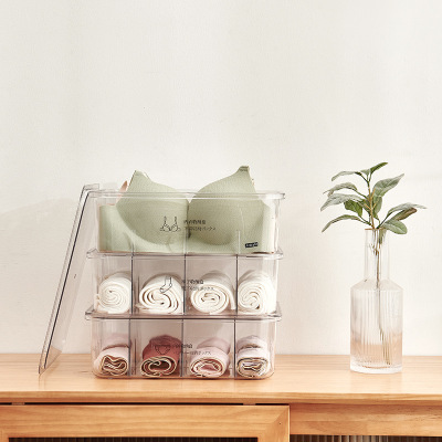 W15-A39-41 Transparent Underwear Grid Storage Box Pet Height Transparent Simple Modern 8 Grid with Lid Sundries