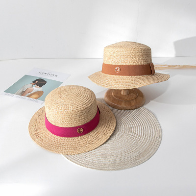 Cross-Border Korean Raffia Women's Straw Hat Summer Outing Sun Hat Sun Protection Hat M Standard Flat Top Fashion Hat