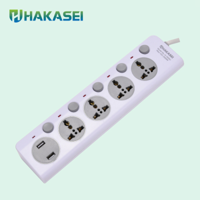 2M British 13A 3PIN fused plug 4way+2USB individual switches socket extension electric socket power strip