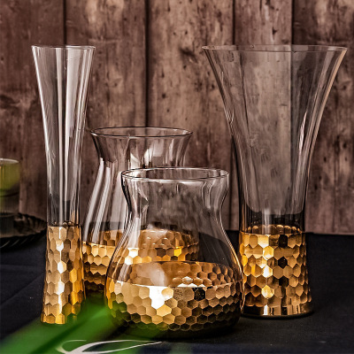 INS Style Gold Plated Honeycomb Glass Vase Simple Nordic Modern Minimalist Furnishings Soft Decorative Ornaments