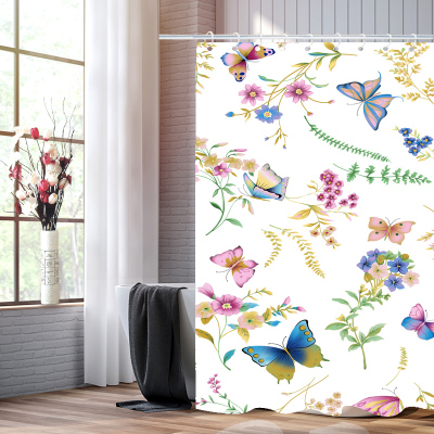 Bathroom Dry Wet Separation Shower Curtain Butterfly Satin Polyester Fabrics Waterproof Wholesale and Retail  Curtain