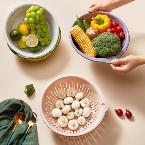 Kitchen Three-Layer Drain Basket Washing Vegetable Basket Rice Rinsing Basin Fabulous Fruit Washing Tool Living Room Coffee Table Multifunctional Fruit Plate