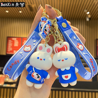 Creative White Rabbit Toffee Keychain Cartoon Epoxy Doll Gift Decorative Pendant Girls Exquisite Bag Ornaments