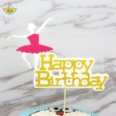 Baking Cake Topper Happy Birthday Shining Bright Ballet Girl Cake Decorative Flag