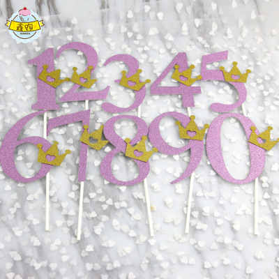Baking Cake Topper Card Insertion New Year Number 0-9 Bright Crown Birthday Banquet Cake Decorative Insertion