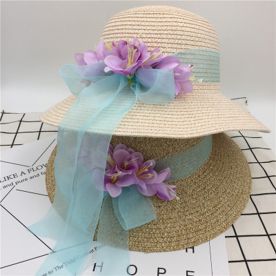 Sun Hat Female Summer Seaside Beach Hat Sun Protection Big Brimmed Straw Hat Fresh Travel Cute Flowers Mixed Color Sun Hat