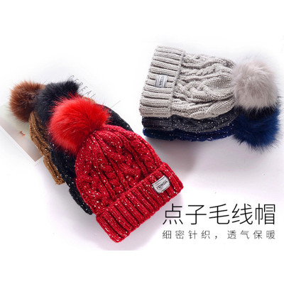 New Trendy Women 'S Autumn And Winter Fleece-Lined Thickened Dots Woolen Cap Fashion Leisure Warm Knitted Hat Wholesale