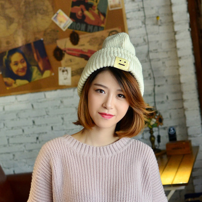 Winter New Fashion Cute Smiling Face Personality Woolen Cap Korean Style Fashionable Knitted Woolen Cap Sub-Factory Wholesale