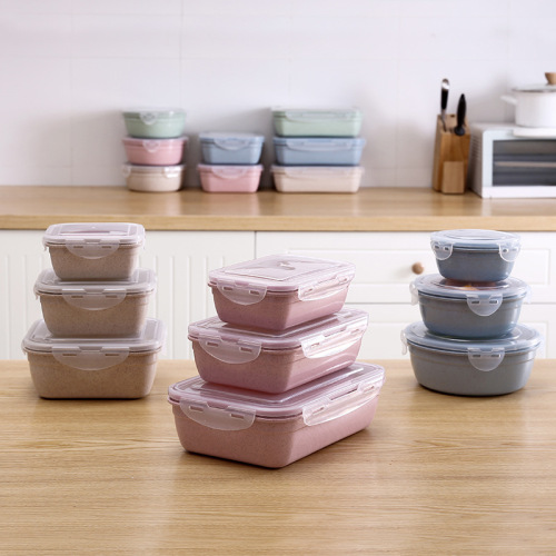 manufacturer direct selling wheat straw crisper plastic crisper storage three-piece degradable environmental lunch box lunch box