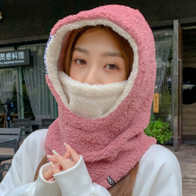 Women's Hat Autumn Winter Korean-Style Fashionable Fleece-Lined Warm Wool Hat Outdoor Cycling Cold Protection Ear Protection Lamb Wool One-Piece Hat