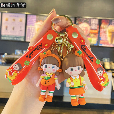 Creative Cartoon Sweet Orange Girl Keychain Pendant Epoxy Three-Dimensional Doll Crane Machine Gift Exquisite Bag Ornaments