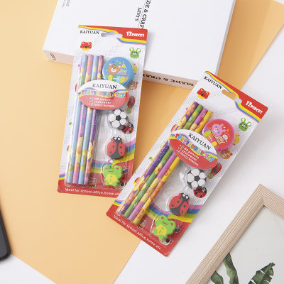 Cartoon Pencil Eraser Pencil Sharpener Set Student Opening Season 61 Prize Foreign Trade Wholesale Suction Card Set