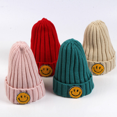 Korean Style Winter Interactive Parent-Child Hat New Children's Smiling Face Warm Fashion Woolen Knitted Hat Factory Wholesale
