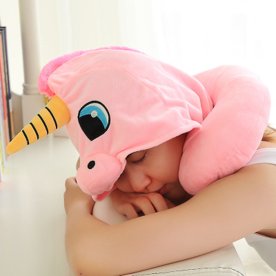 Foreign Trade Manufacturers Customize Cartoon Unicorn Neck Pillow Hooded PNE-Piece Suit Pony U-Shaped Neck Pillow Neck Pillow Office Siesta Pillow Gift