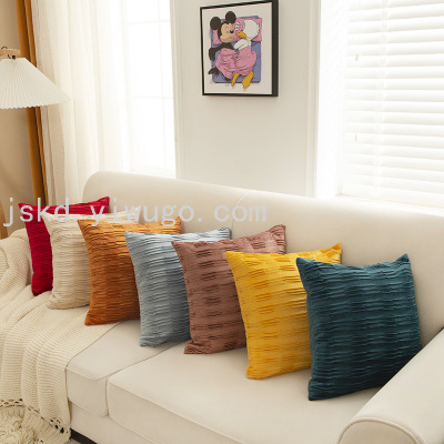 Modern Simple Elegant Flannel Pleated Pillow Cover Couch Pillow Bedside Cushion Office Back Cushion Waist