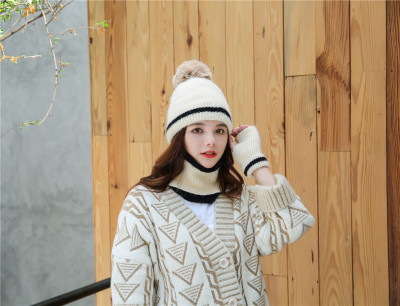 Winter Korean Knitted Hat Women's Warm Scarf Thickened Cycling Cap Winter Earlap Woolen Hat