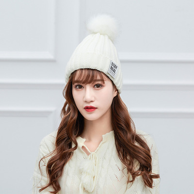 New Autumn and Winter Fashion Hat Women's Korean-Style Winter Cute Letters Knitted Hat Outdoor Keep Warm Hat Wholesale